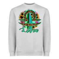 Heather Grey Libra Zodiac Sign Sunflower Leopard Serape Heavyweight Sweatshirt - RanaPortraitStore