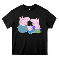Black peppa pig family Heavy Core Tee - artisFamous