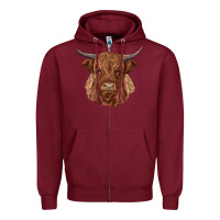 Burgundy highland cow Zipper Hoodie - RanaPortraitStore