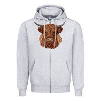 Heather Grey highland cow Zipper Hoodie - RanaPortraitStore