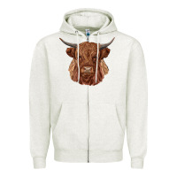 Oatmeal Heather highland cow Zipper Hoodie - RanaPortraitStore