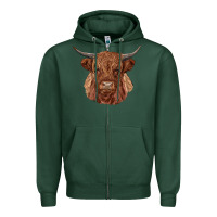 Sports Green highland cow Zipper Hoodie - RanaPortraitStore