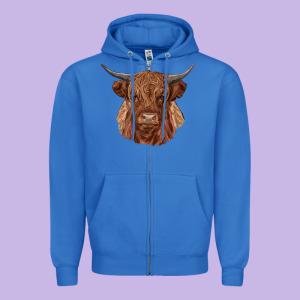 Highland Cow Zipper Hoodie Designed By Ranaportraitstore