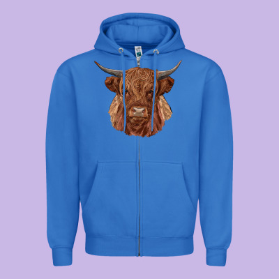 Highland Cow Zipper Hoodie Designed By Ranaportraitstore