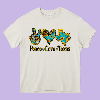 Peace Love Texas Heavy Core Tee Designed By Jasminsmagicworld