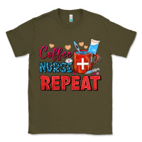 Army Green Coffee Nurse Repeat Classic Tee - FaDigitalArtStudio