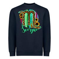 Navy Scorpio Zodiac Sign Sunflower Leopard Serape Heavyweight Sweatshirt - RanaPortraitStore