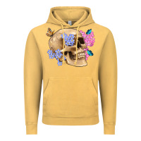 Vintage Mustard skull flora butterfly Vintage Hoodie - Artiststas