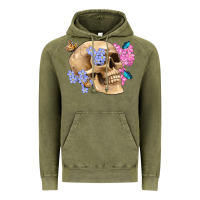 Vintage Olive skull flora butterfly Vintage Hoodie - Artiststas