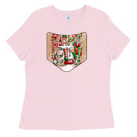 Bubblegum Pink Christmas Pocket Ladies Tee - CowhideDigitalArt