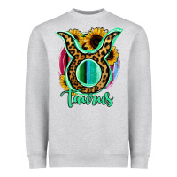 Heather Grey Taurus Zodiac Sign Sunflower Leopard Serape Heavyweight Sweatshirt - RanaPortraitStore
