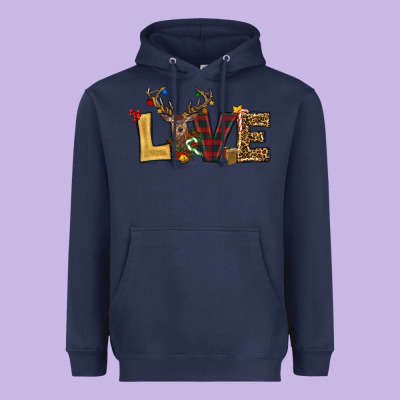 Christmas Reindeer Love Heavyweight Hoodie Designed By Ranaportraitstore
