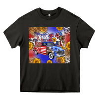 Asphalt Fourth Of July Sunflowers Truck Heavy Core Tee - FaDigitalArtStudio