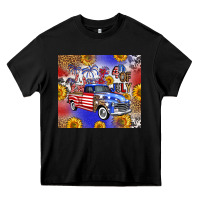 Black Fourth Of July Sunflowers Truck Heavy Core Tee - FaDigitalArtStudio