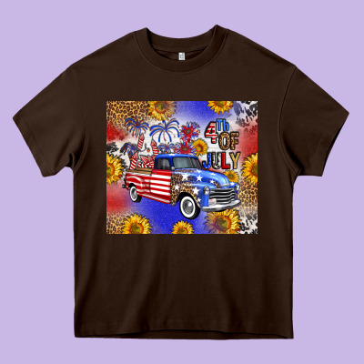 Fourth Of July Sunflowers Truck Heavy Core Tee Designed By Fadigitalartstudio