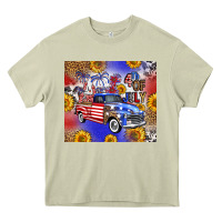 Mossy Fourth Of July Sunflowers Truck Heavy Core Tee - FaDigitalArtStudio