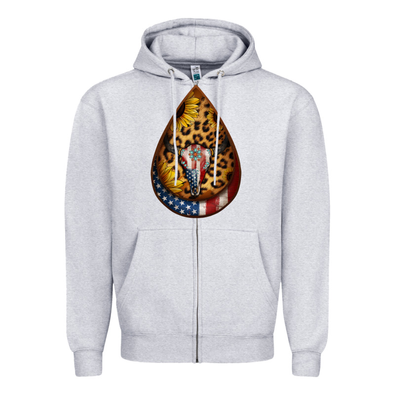 American Sunflower Bullskull Teardrop Earrings Zipper Hoodie by Jasminsmagicworld | Teevron