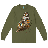 Army Green Flying Common Buckeye Butterfly Long Sleeve Tee - LillyAllenDesigns