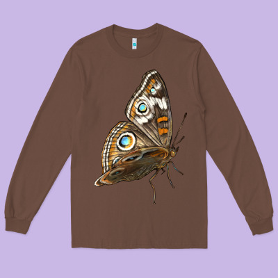 Flying Common Buckeye Butterfly Long Sleeve Tee Designed By Lillyallendesigns