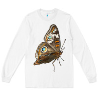 White Flying Common Buckeye Butterfly Long Sleeve Tee - LillyAllenDesigns
