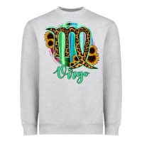 Heather Grey Virgo Zodiac Sign Sunflower Leopard Serape Heavyweight Sweatshirt - RanaPortraitStore