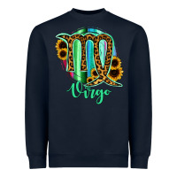 Navy Virgo Zodiac Sign Sunflower Leopard Serape Heavyweight Sweatshirt - RanaPortraitStore