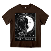 Chocolate Brown tarot card crescent moon and cat graphic Heavy Core Tee - artisFamous