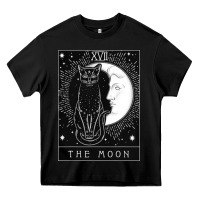 Black tarot card crescent moon and cat graphic Heavy Core Tee - artisFamous
