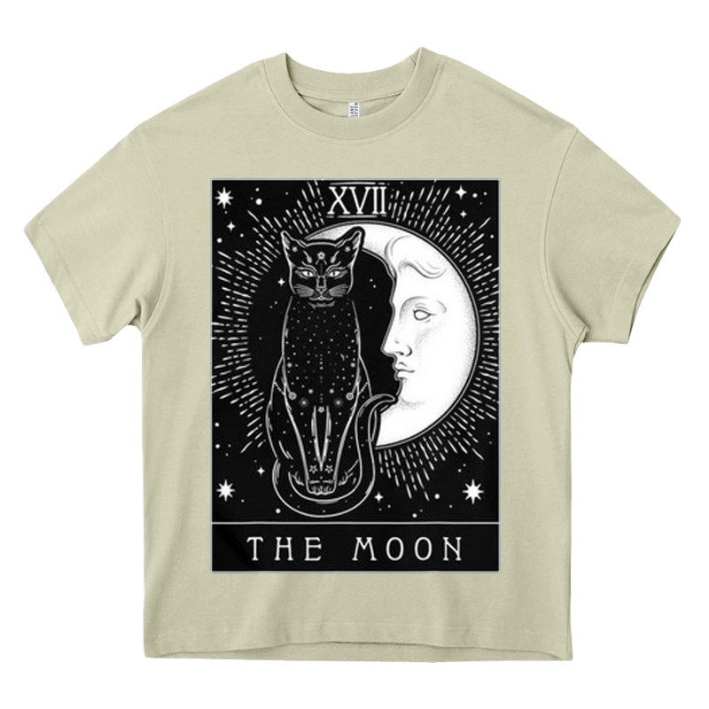 Tarot Card Crescent Moon And Cat Graphic Heavy Core Tee by artisFamous | Teevron