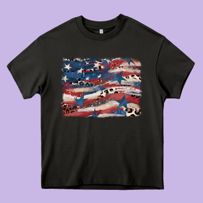 Leopard Glitter American Flag Heavy Core Tee Designed By Fadigitalartstudio