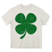 Cream distressed green four leaf clover Heavy Core Tee - artisFamous