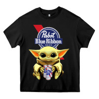 Black Baby Yoda Hugs Pabst Blue Ribbon Beer Heavy Core Tee - artisFamous