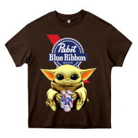 Chocolate Brown Baby Yoda Hugs Pabst Blue Ribbon Beer Heavy Core Tee - artisFamous