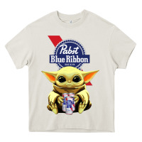 Cream Baby Yoda Hugs Pabst Blue Ribbon Beer Heavy Core Tee - artisFamous