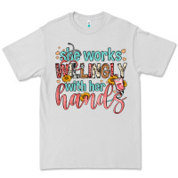 Dove Grey she works willingly with her hands Premium Tee - FaDigitalArtStudio