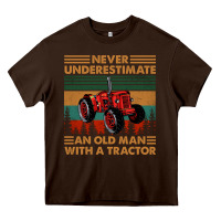 Chocolate Brown never underestimate an old man with a tractor retro vintage Heavy Core Tee - artisFamous