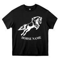 Black Personalised Horse Printed Equestrian Riding Cob Jumping Rider Horse Heavy Core Tee - artisFamous