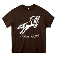 Chocolate Brown Personalised Horse Printed Equestrian Riding Cob Jumping Rider Horse Heavy Core Tee - artisFamous