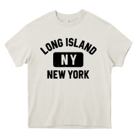 Long Island Ny Gym Style Distressed Amber Print Heavy Core Tee | Teevron