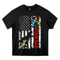 Black mens distressed dinosaur autism dad usa flag Heavy Core Tee - artisFamous