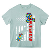 Arona mens distressed dinosaur autism dad usa flag Heavy Core Tee - artisFamous