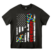 Asphalt mens distressed dinosaur autism dad usa flag Heavy Core Tee - artisFamous