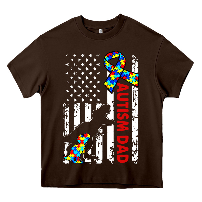 Mens Distressed Dinosaur Autism Dad Usa Flag Heavy Core Tee by artisFamous | Teevron
