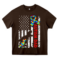 Chocolate Brown mens distressed dinosaur autism dad usa flag Heavy Core Tee - artisFamous