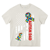Cream mens distressed dinosaur autism dad usa flag Heavy Core Tee - artisFamous