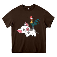 Chocolate Brown hei hei rooster and pig funny cartoon Heavy Core Tee - artisFamous
