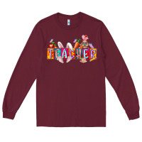Burgundy teacher easrter day Long Sleeve Tee - RacoonDesign