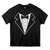 Black fake tux tuxedo suit tie Heavy Core Tee - artisFamous