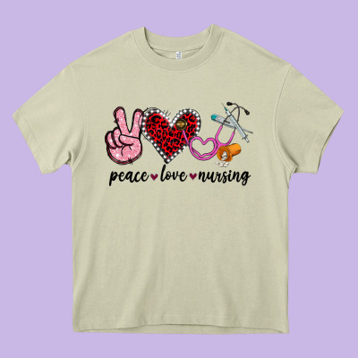 Peace Love Nursing Heavy Core Tee Designed By Jasminsmagicworld