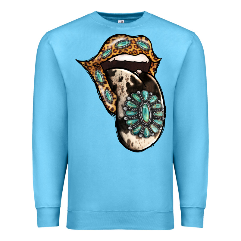 Turquoise Gemstone Leopard Cowhide Tongue Premium Sweatshirt by Jasminsmagicworld | Teevron